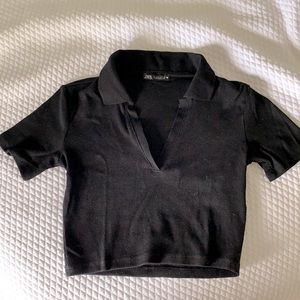 Zara black collared crop top